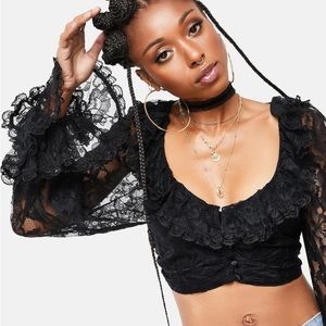 For Love And Lemons Black Lace Crop Top
